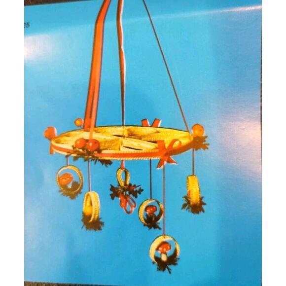 Vintage Woven Wicker Christmas Mobile Mushroom Apple Scandinavian Holiday Decor - Picture 1 of 8